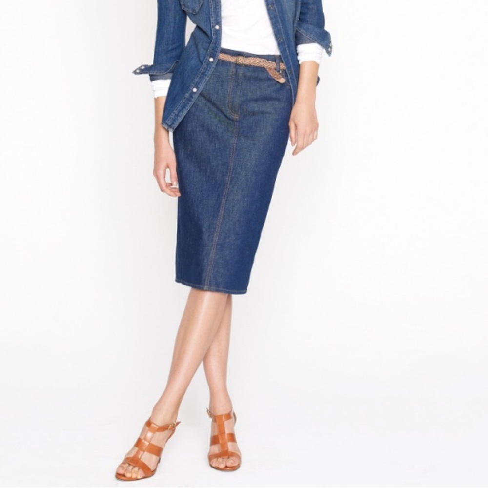 NWOT Armani Collezioni Italian Made Jean Denim Back Bow Tie Mid Skirt Size 10